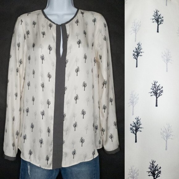 3 for $30! SALE Trucco Vintage Printed Trees Lightweight Keyhole Romantic Blouse - Picture 1 of 11